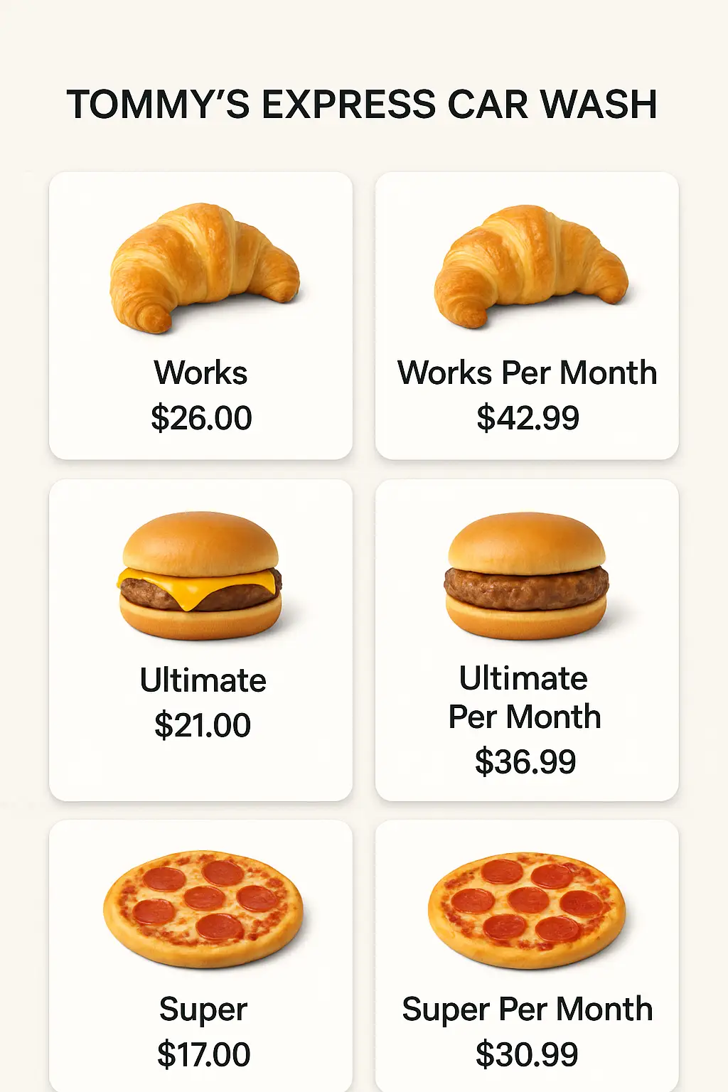 Tommy's Express Car Wash Menu Prices