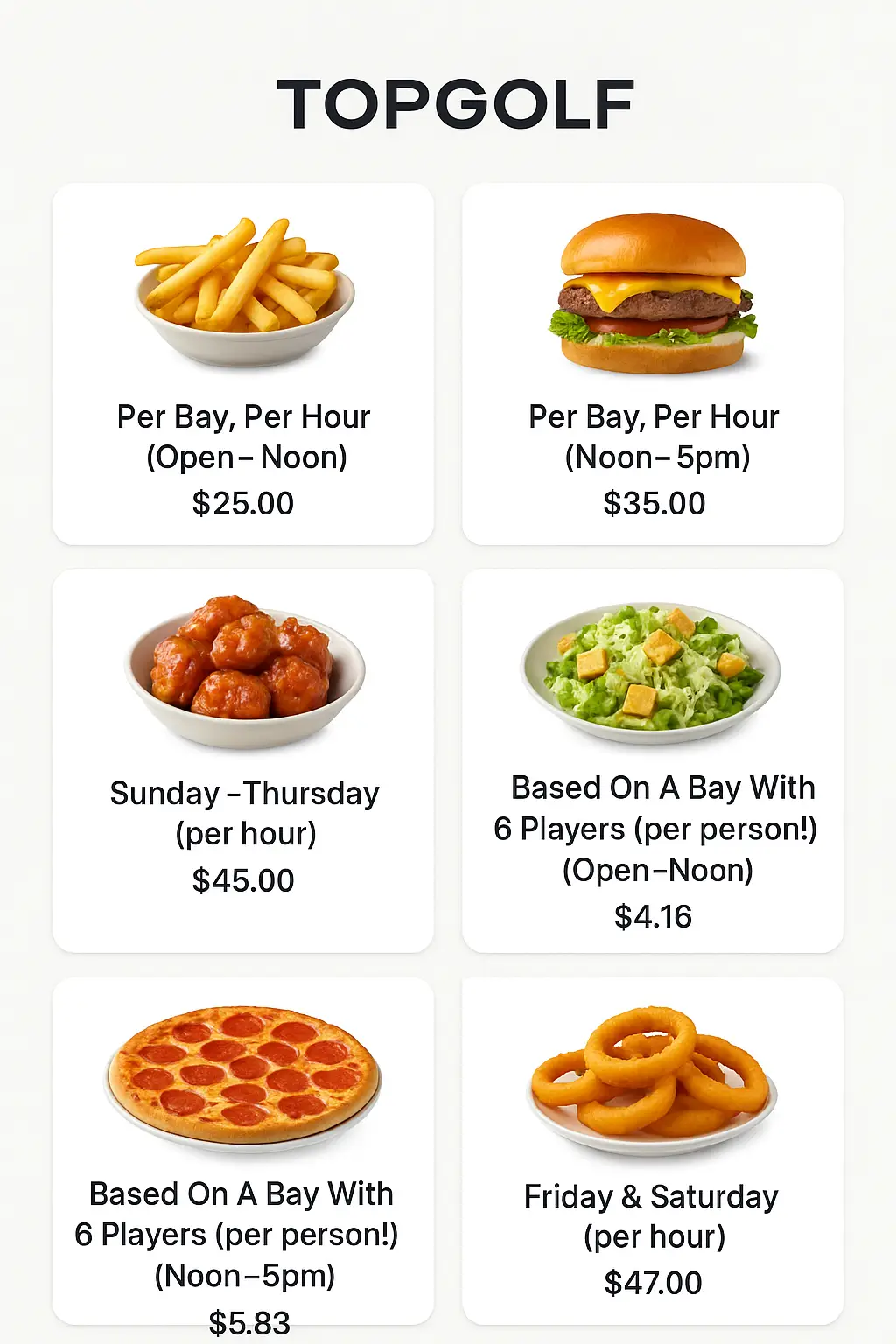 Topgolf Menu Prices