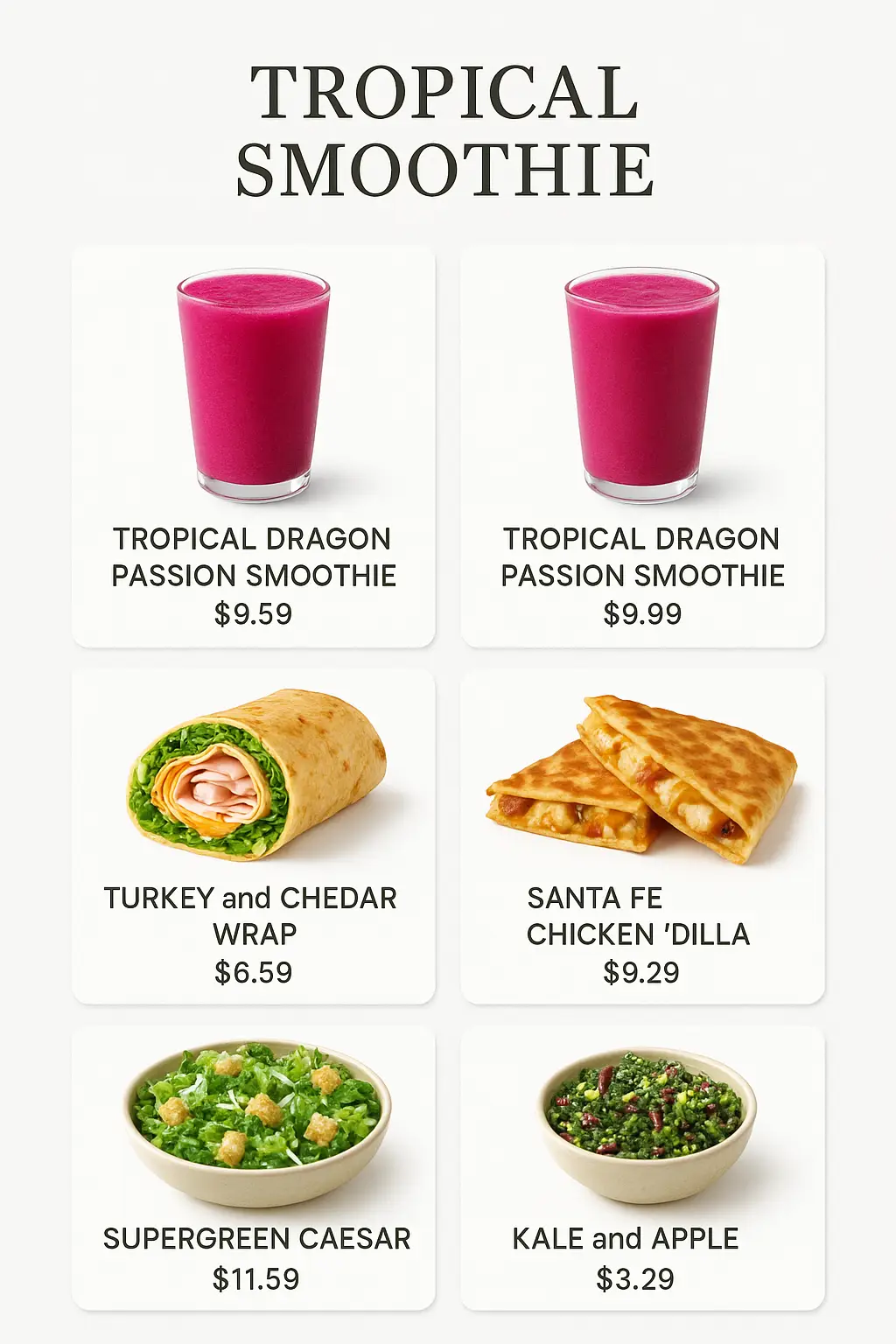 Tropical Smoothie Menu Prices