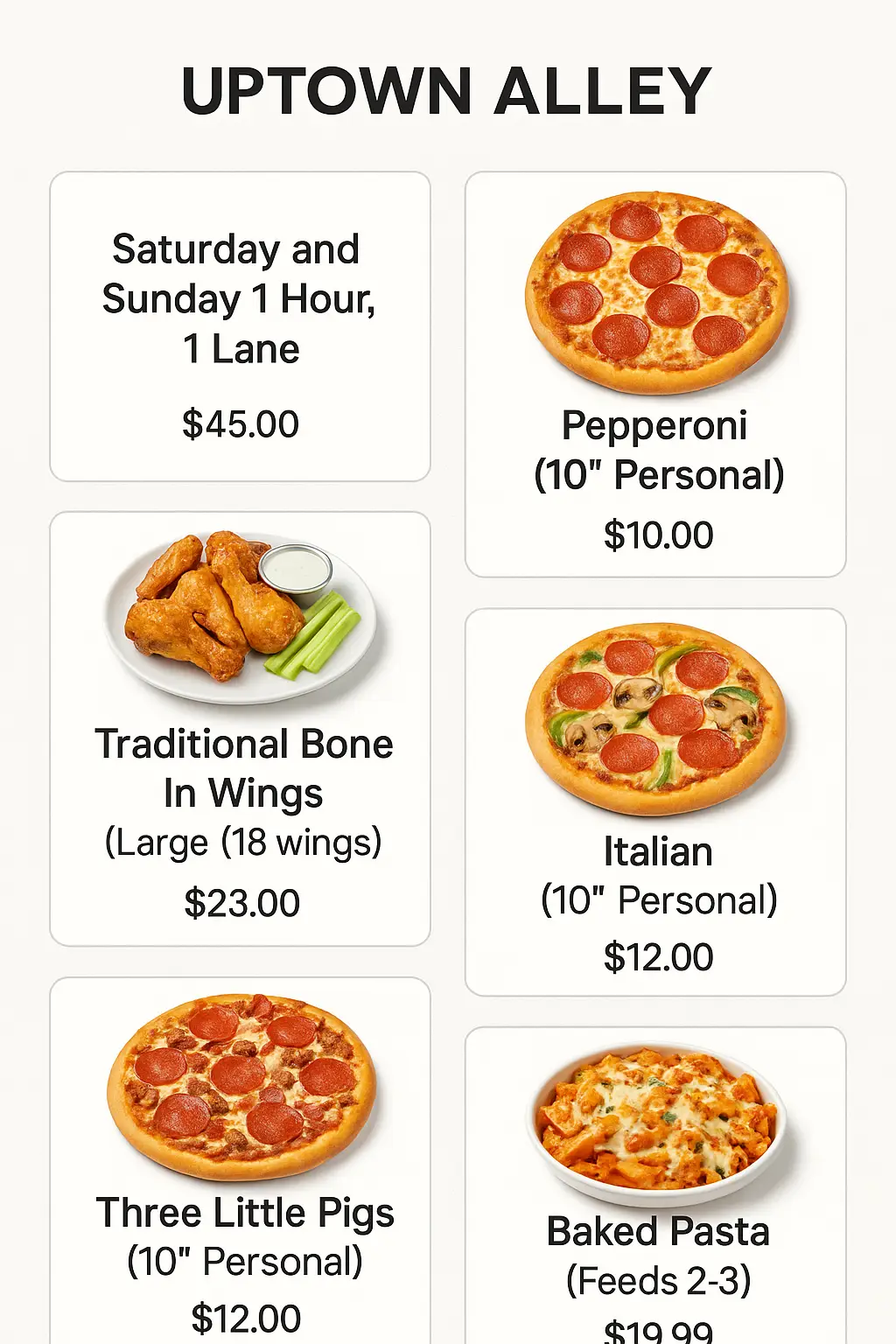 Uptown Alley Menu Prices