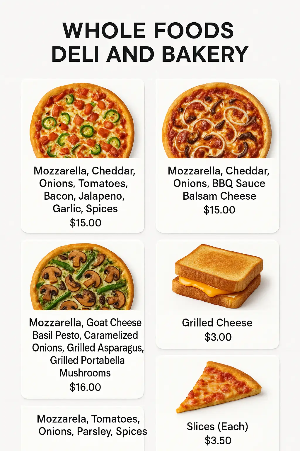 Whole Foods Deli and Bakery Menu Prices