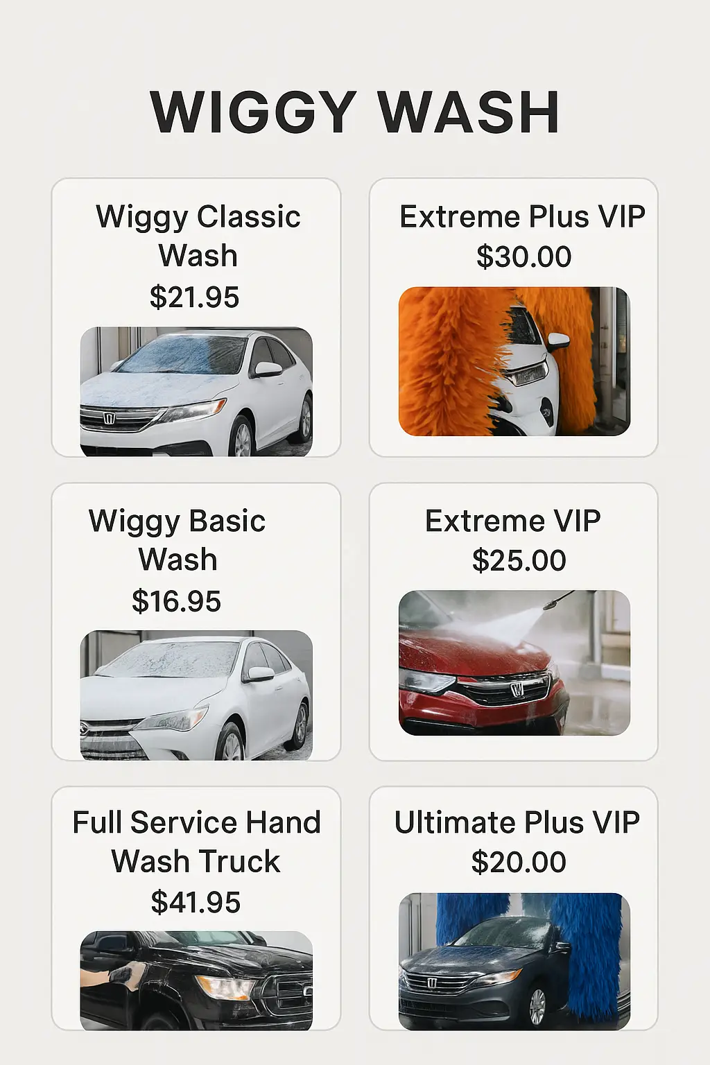 Wiggy Wash Menu Prices