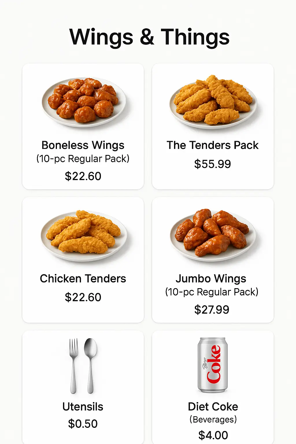 Wings & Things Menu Prices