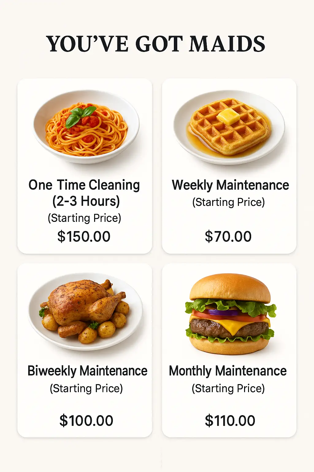 You've Got Maids Menu Prices