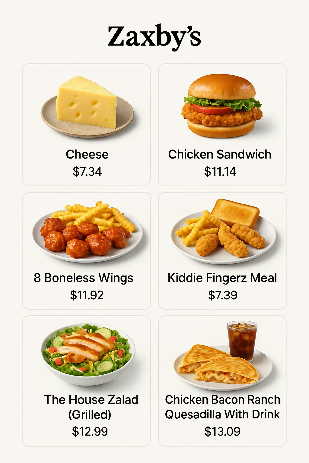Zaxby's Menu Prices