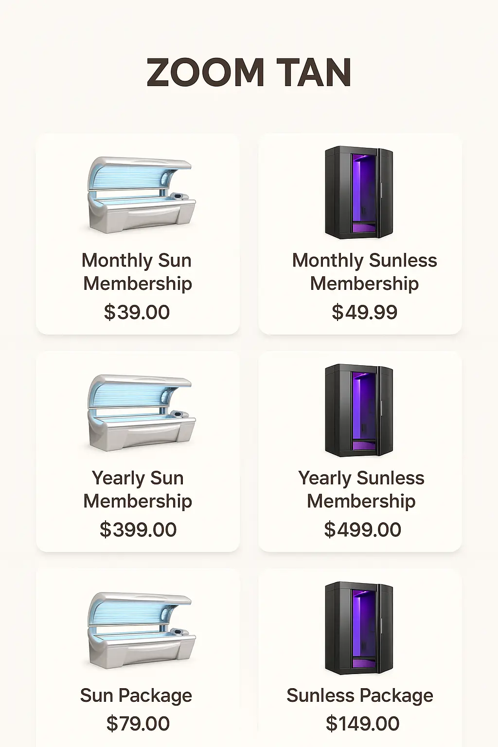 Zoom Tan Menu Prices