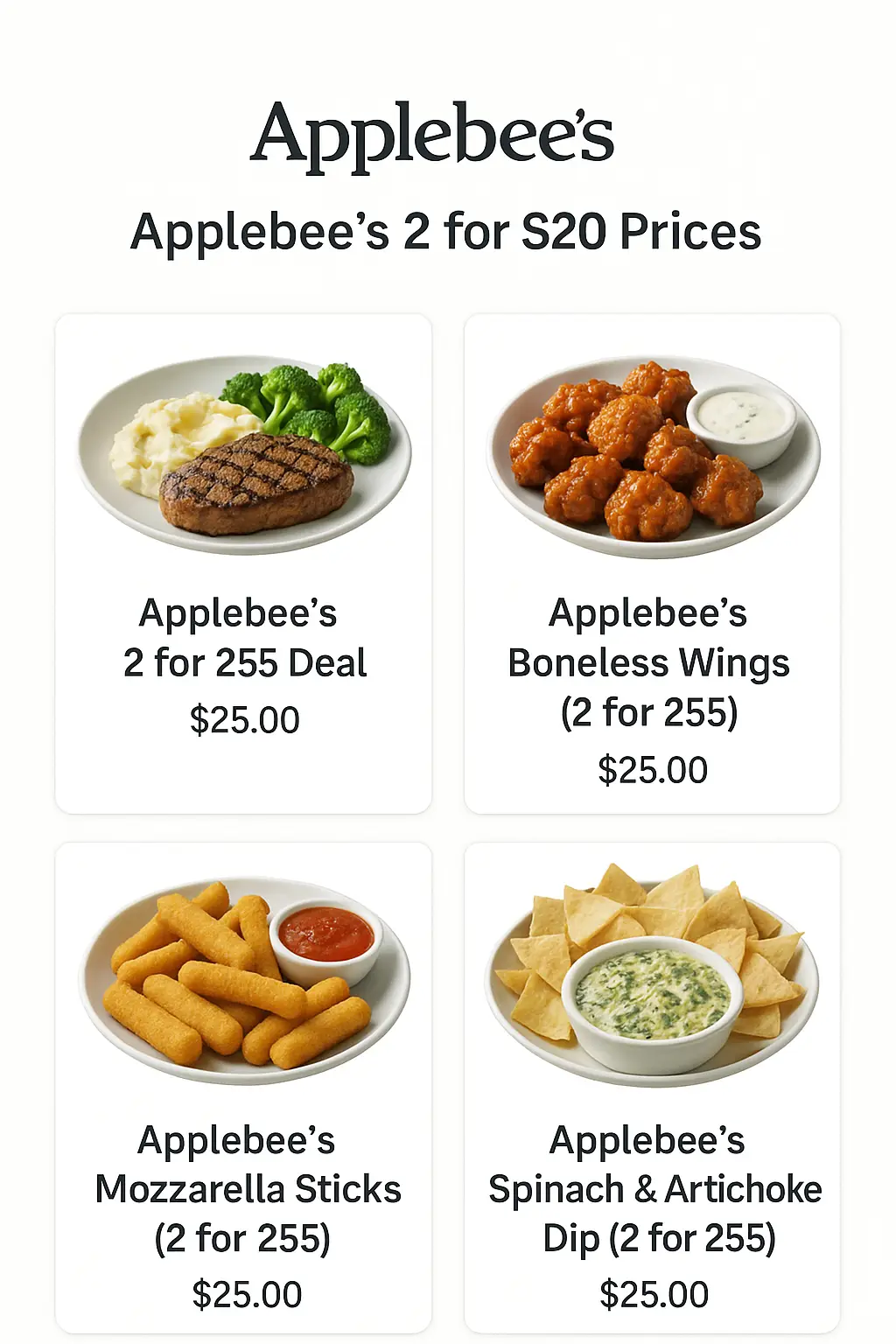 Applebee's 2 for $20 Prices