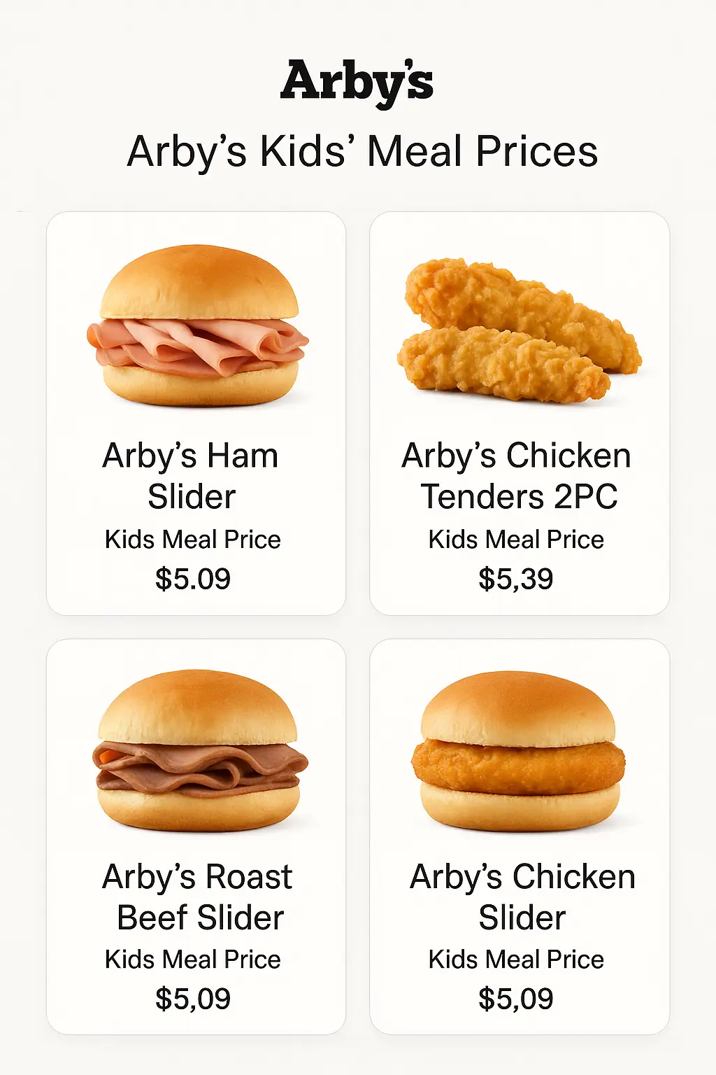 Arby's Kids' Meal Prices