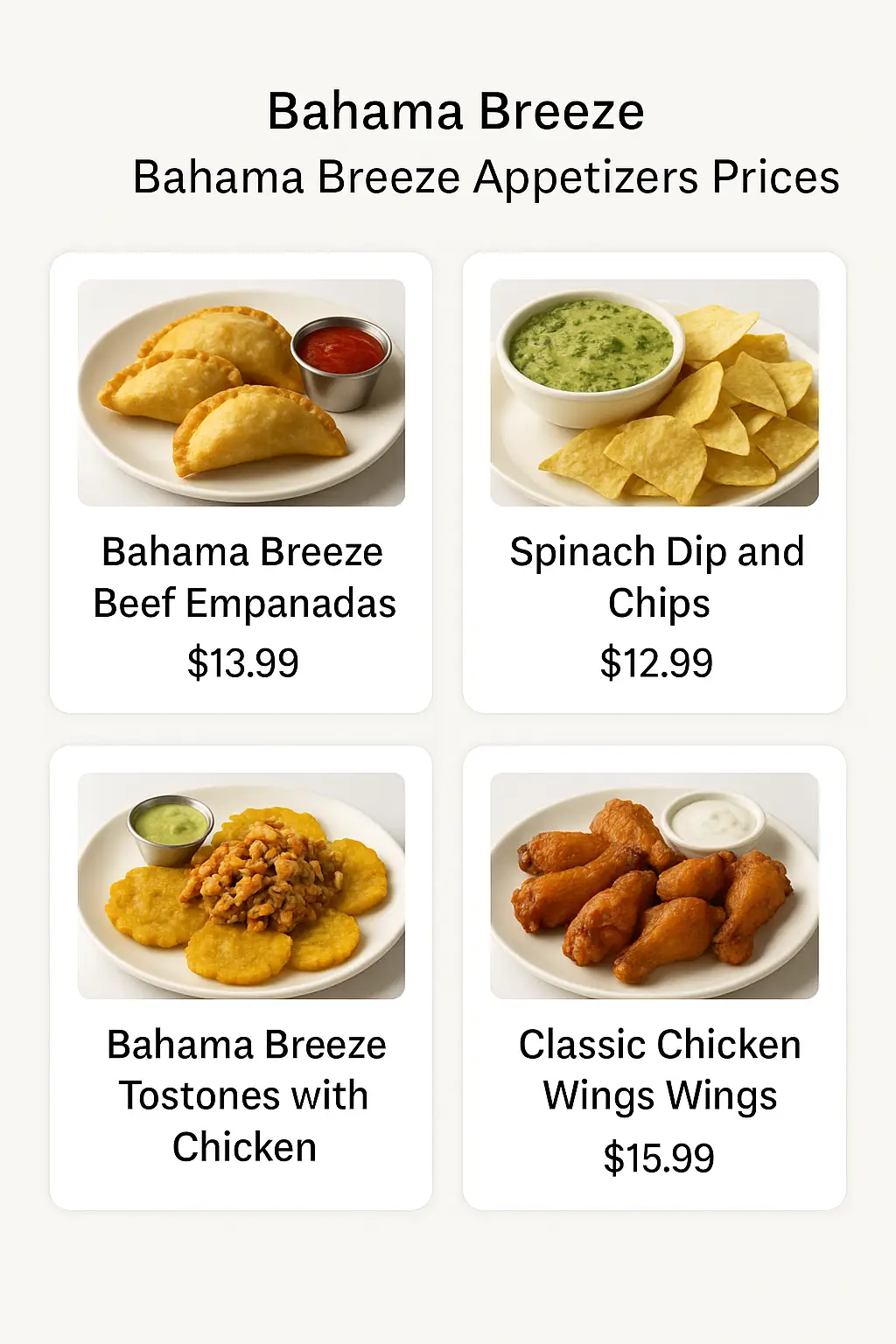 Bahama Breeze Appetizers Prices