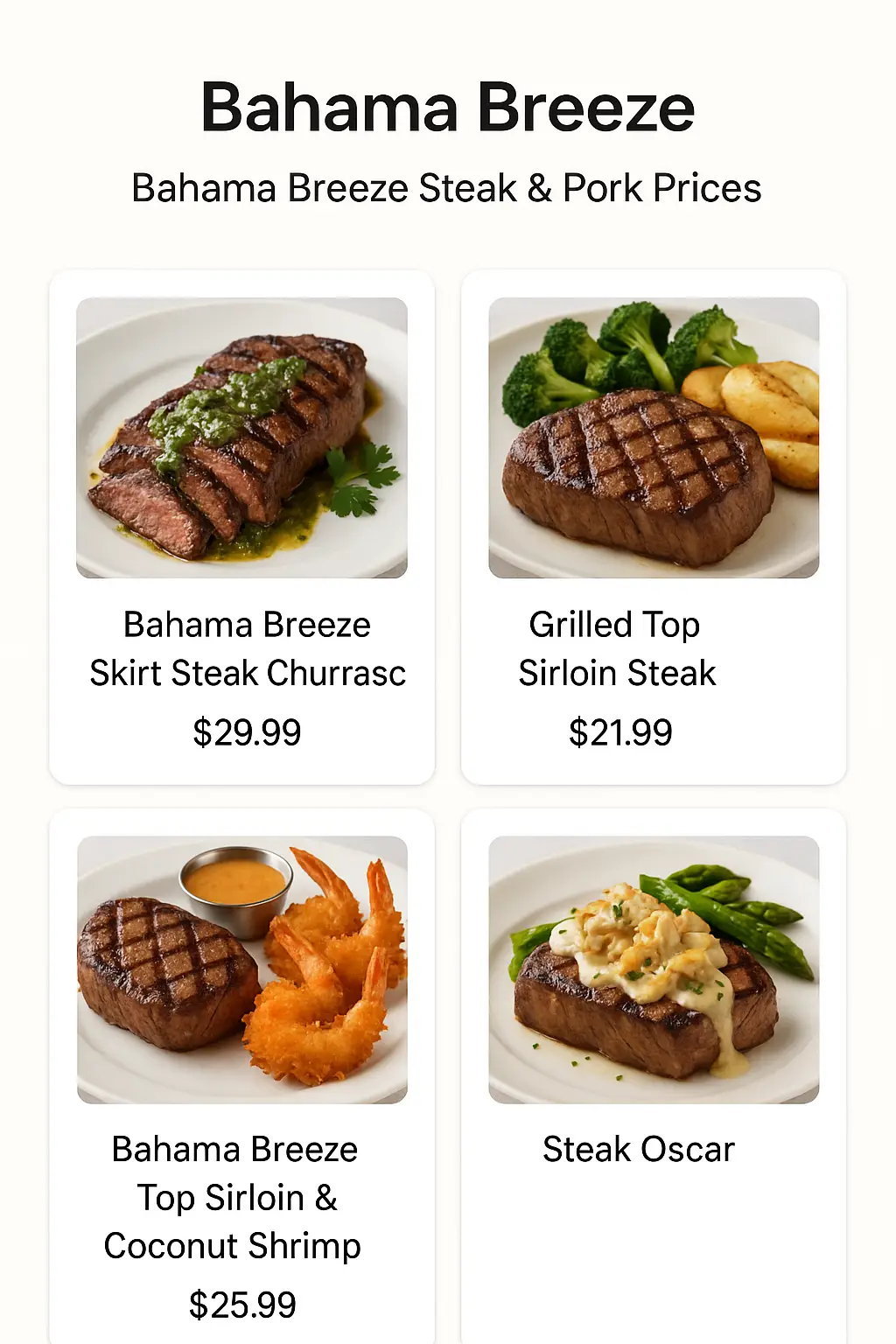 Bahama Breeze Steak & Pork Prices