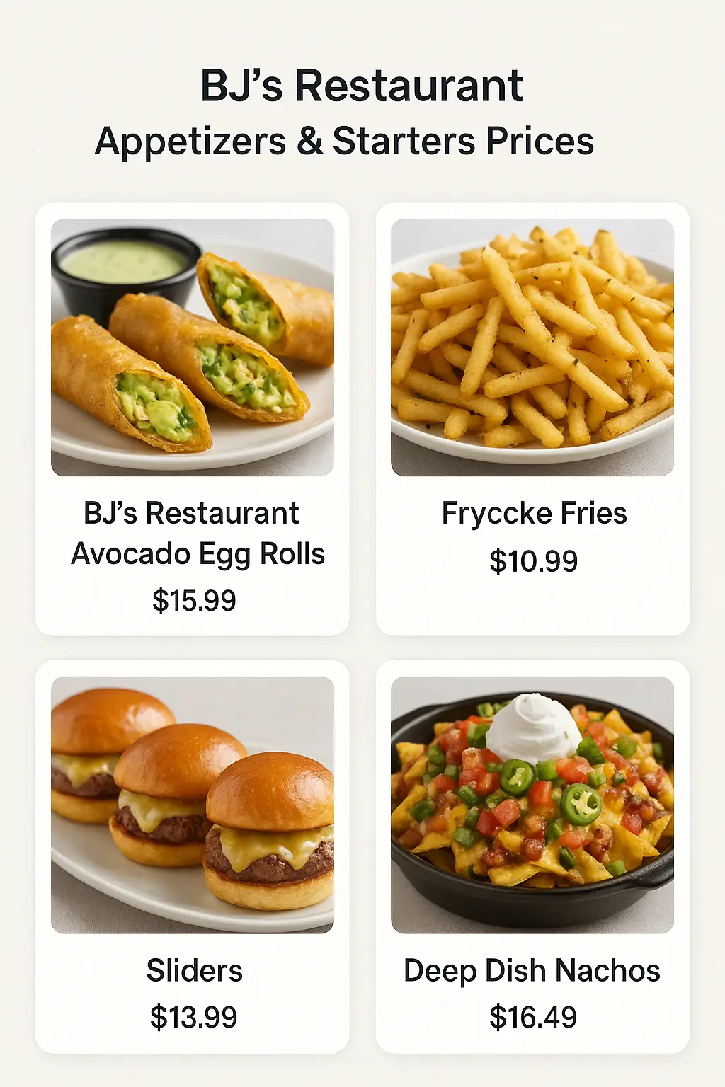 BJ's Restaurant Appetizers & Starters Prices