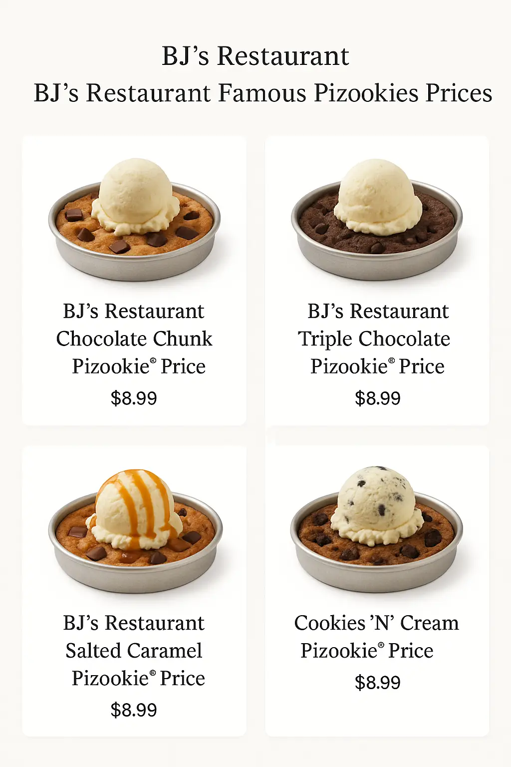 BJ's Restaurant Famous Pizookies Prices