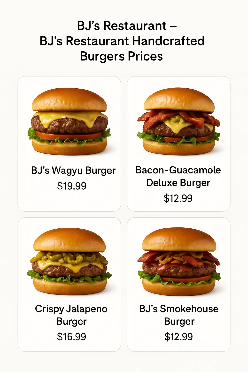 BJ's Restaurant Handcrafted Burgers Prices