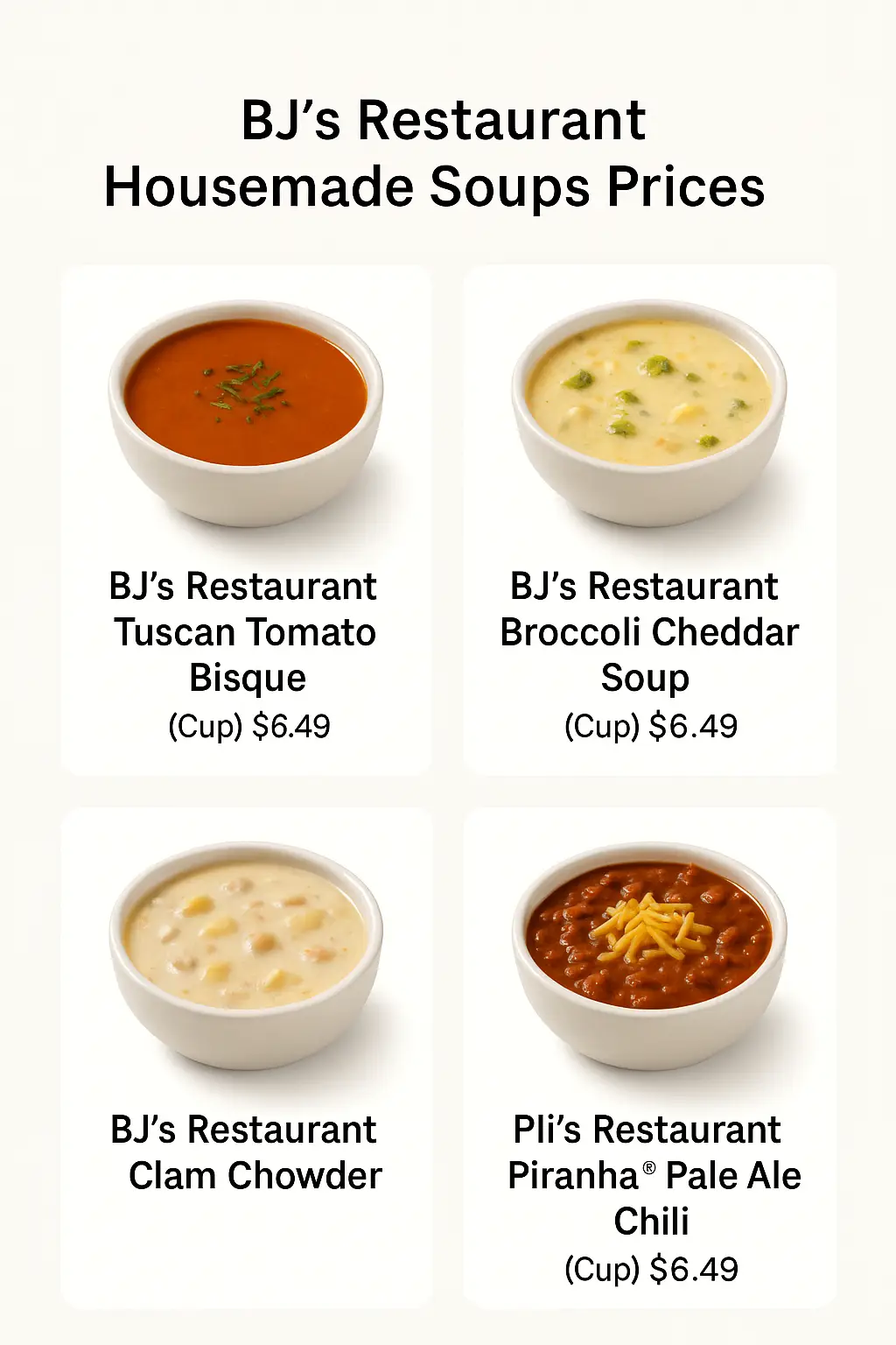 BJ's Restaurant Housemade Soups Prices
