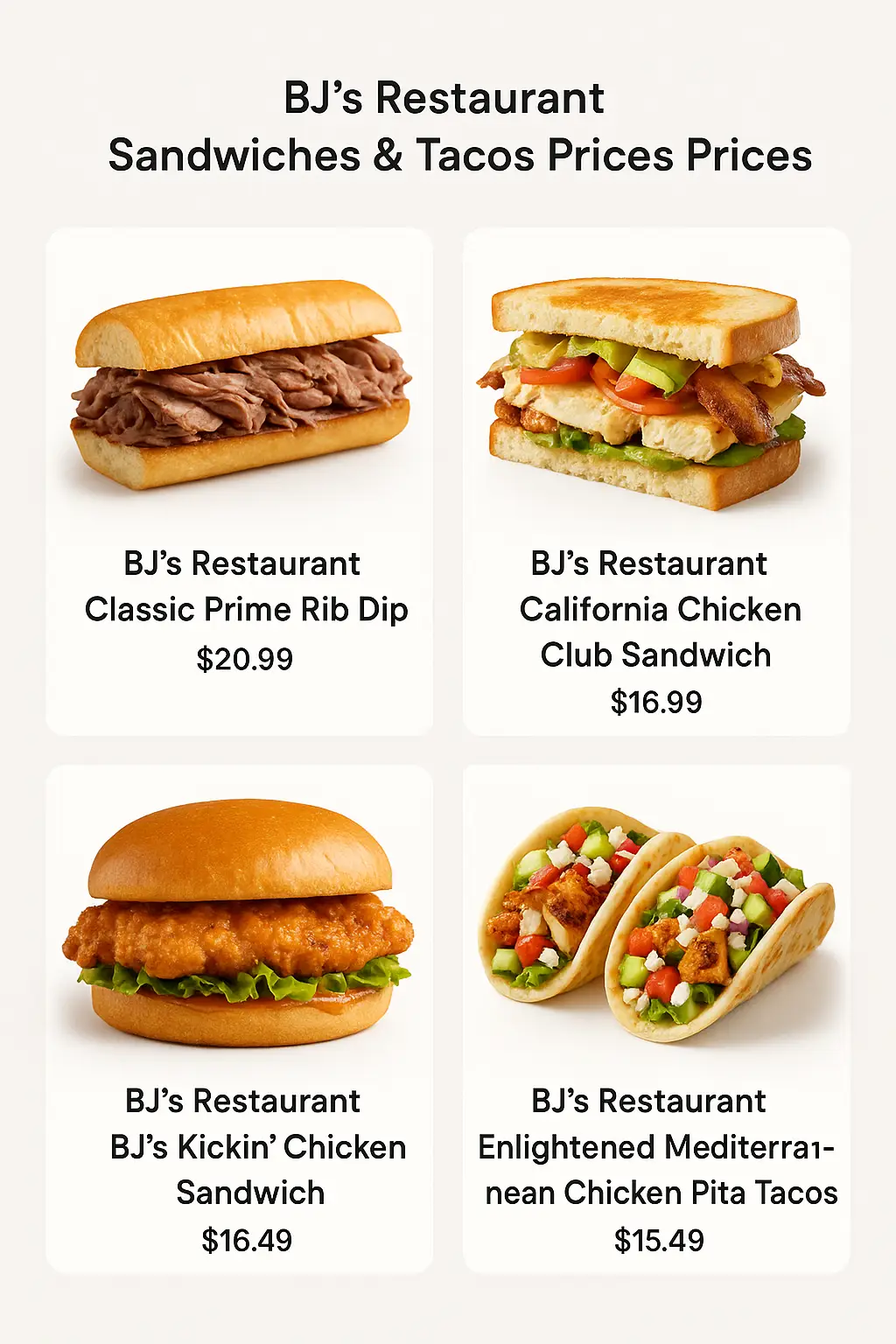 BJ's Restaurant Sandwiches & Tacos Prices