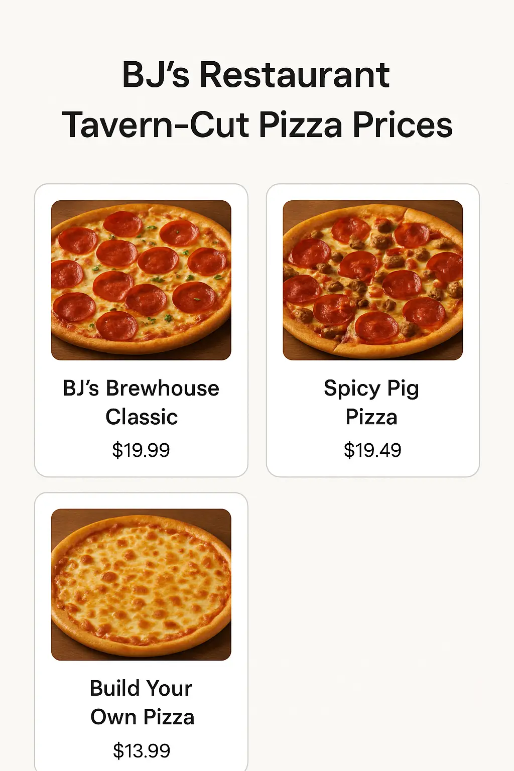 BJ's Restaurant Tavern-Cut Pizza Prices