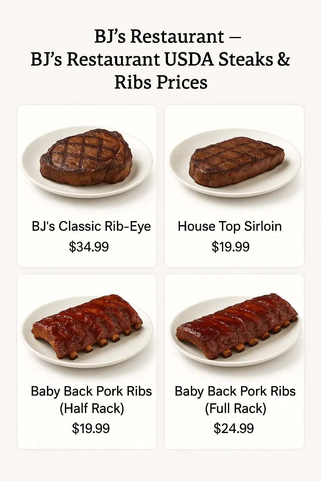 BJ's Restaurant USDA Steaks & Ribs Prices