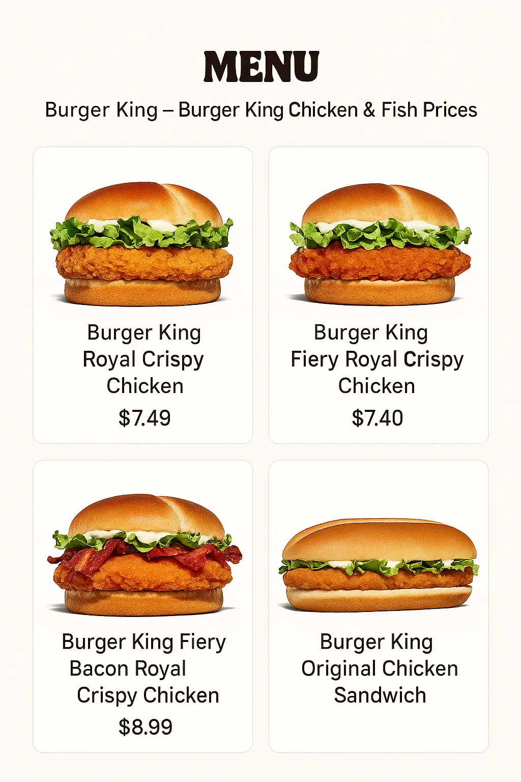 Burger King Chicken & Fish Prices