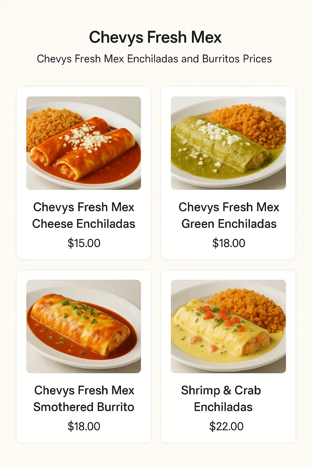 Chevys Fresh Mex Enchiladas and Burritos Prices
