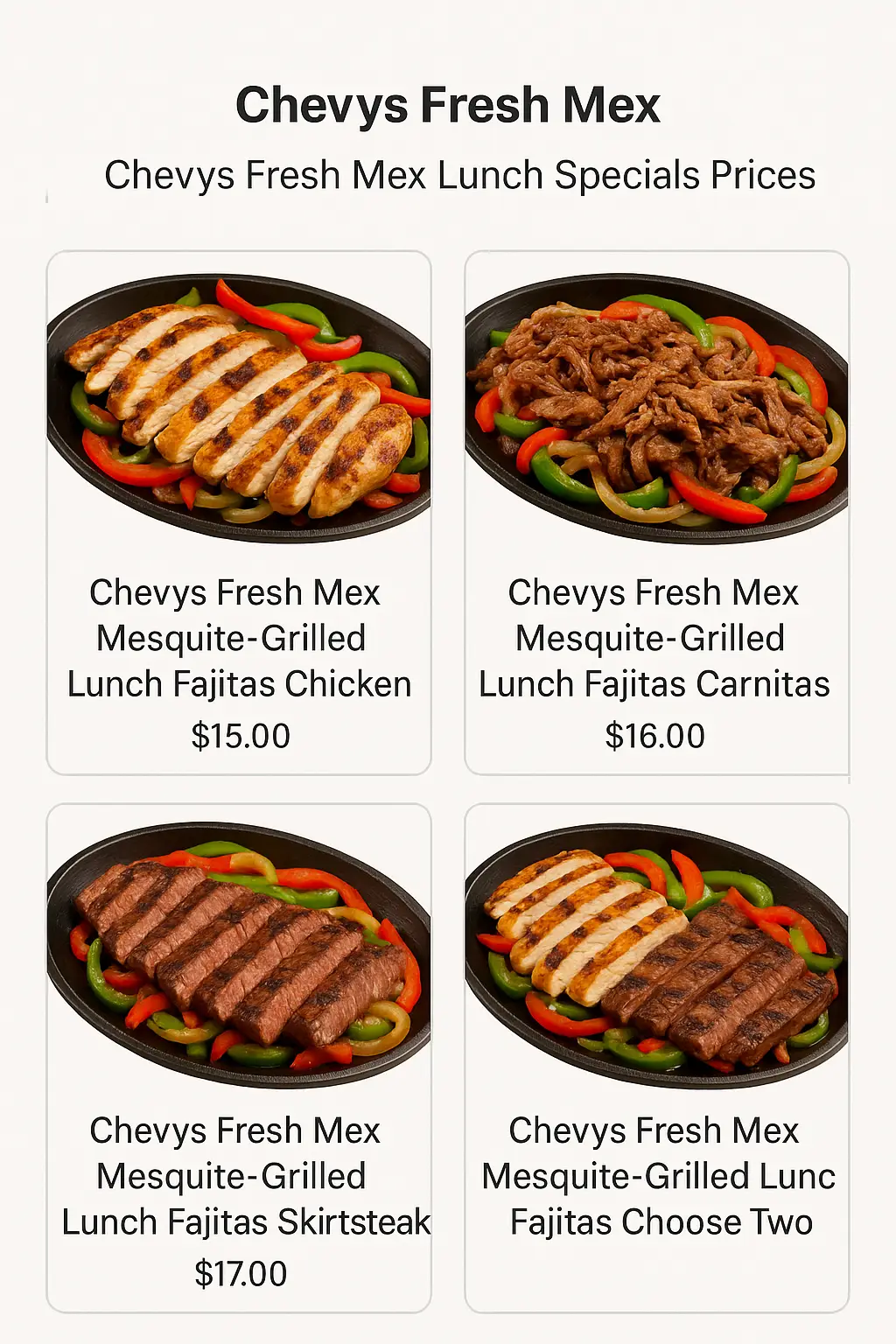 Chevys Fresh Mex Lunch Specials Prices
