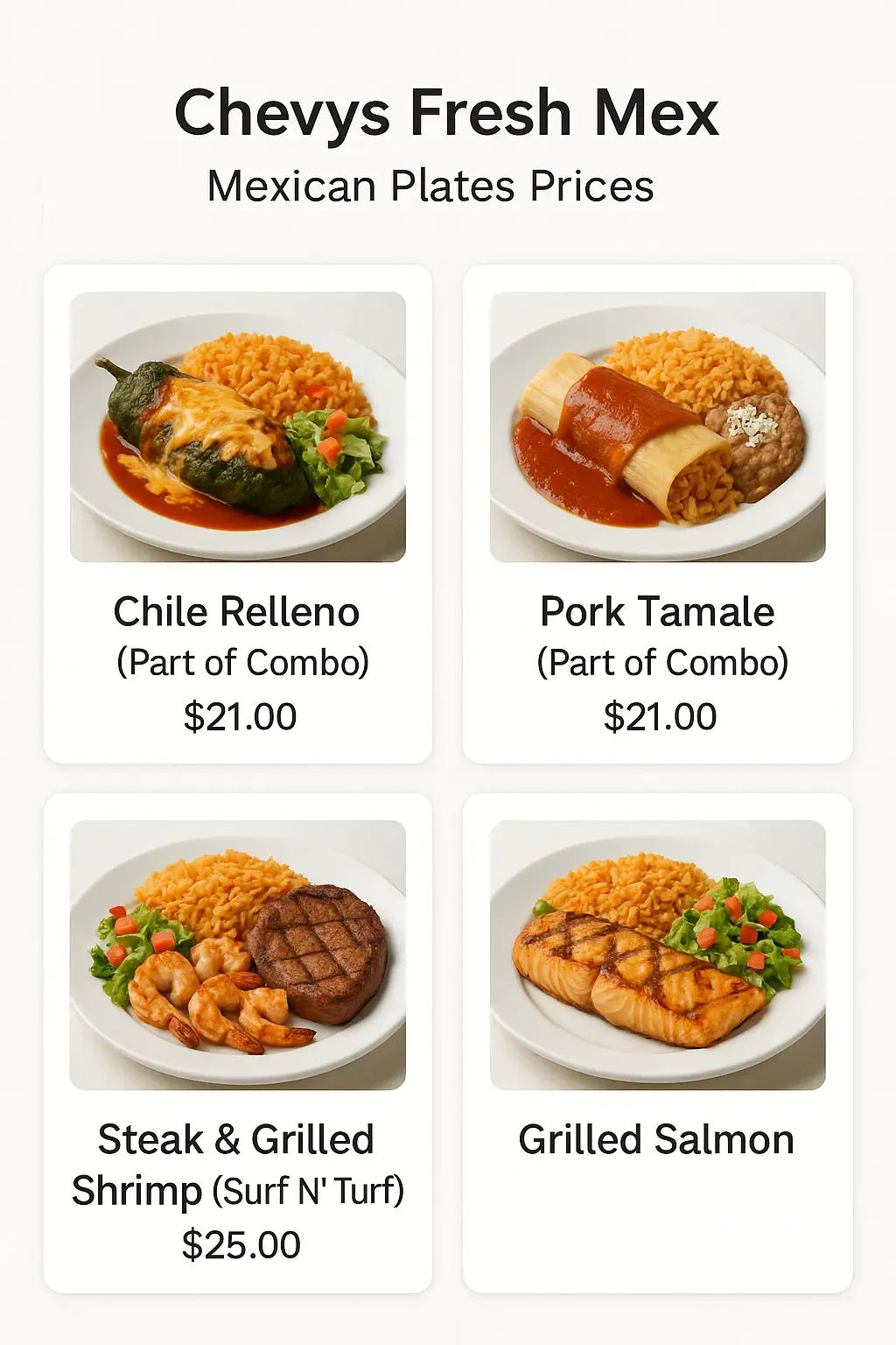 Chevys Fresh Mex Mexican Plates Prices