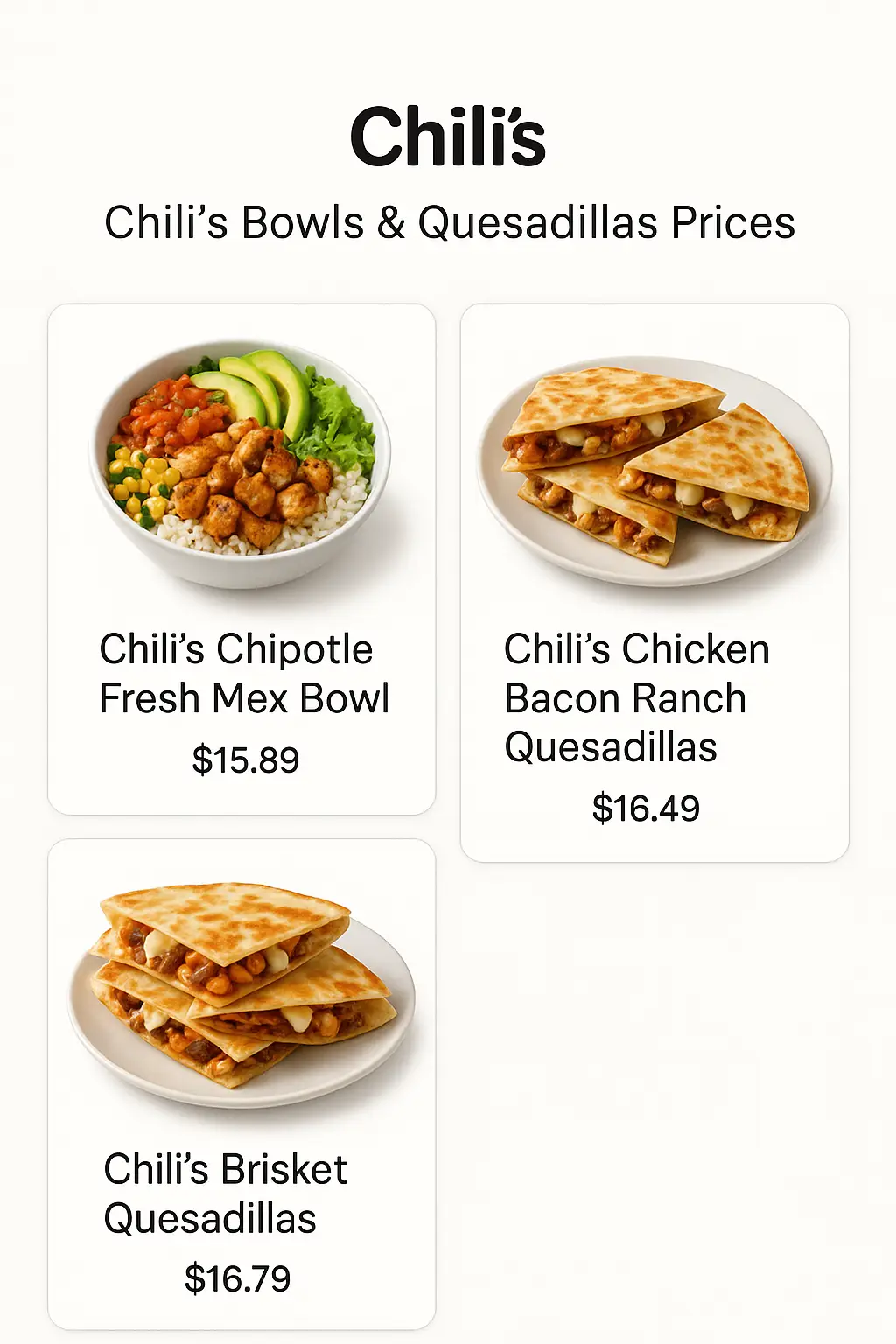 Chili's Bowls & Quesadillas Prices
