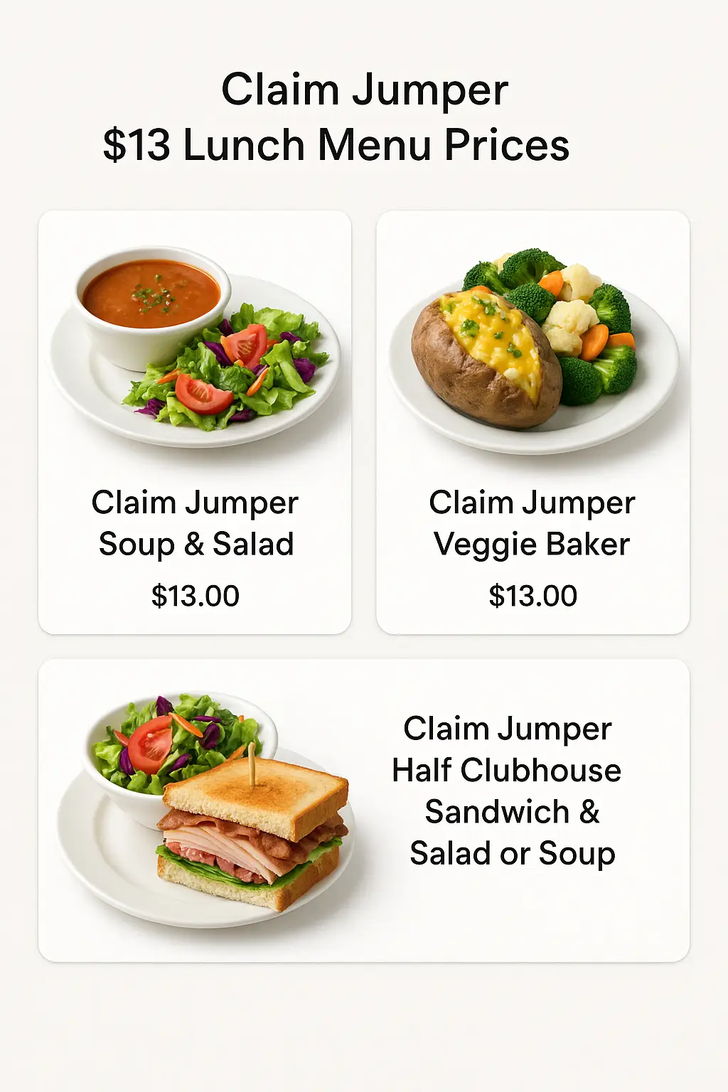 Claim Jumper $13 Lunch Menu Prices
