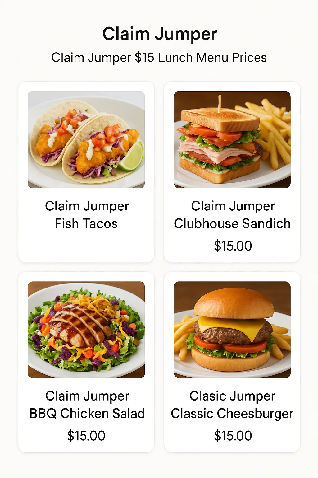 Claim Jumper $15 Lunch Menu Prices