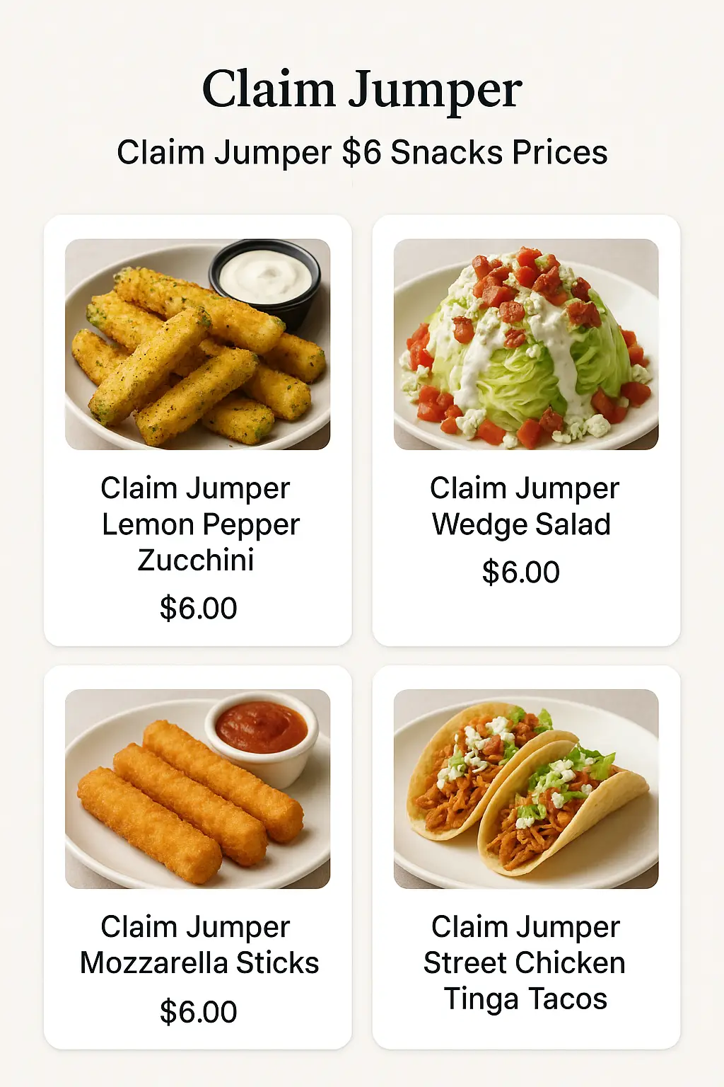 Claim Jumper $6 Snacks Prices