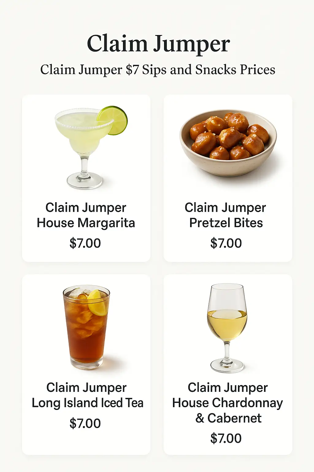 Claim Jumper $7 Sips and Snacks Prices
