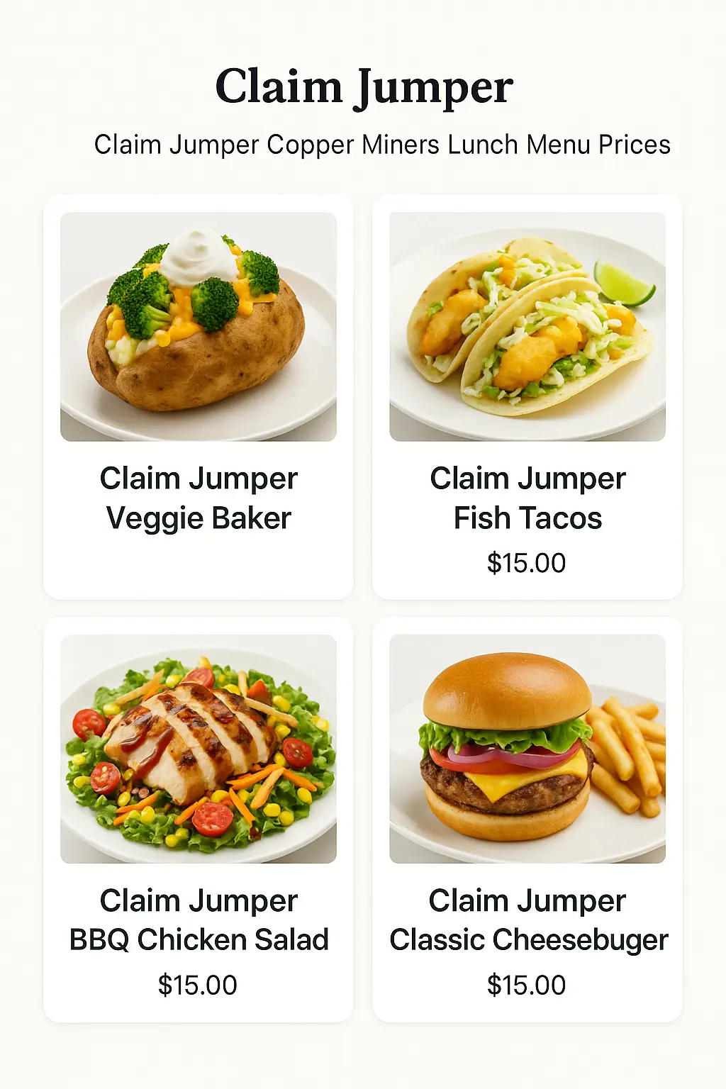 Claim Jumper Copper Miners Lunch Menu Prices