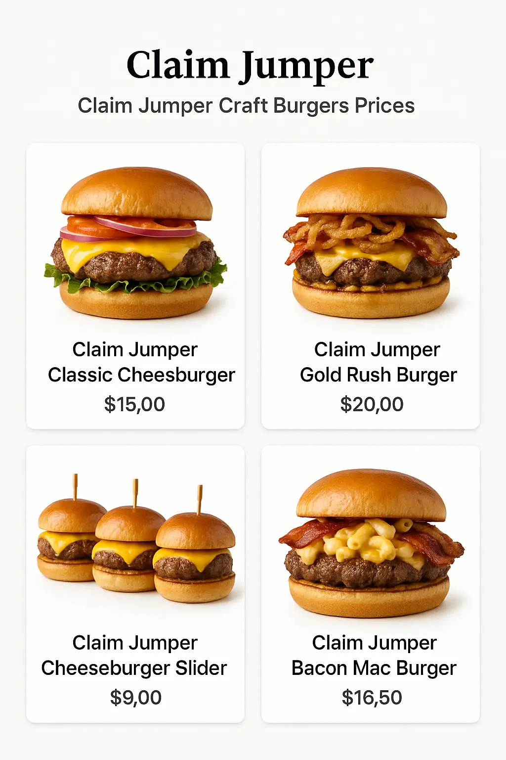 Claim Jumper Craft Burgers Prices