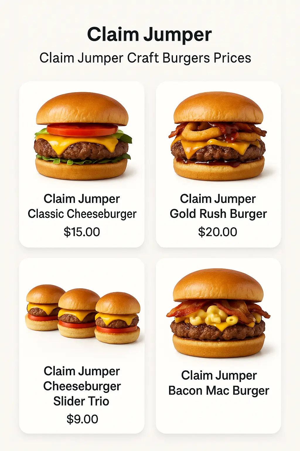 Claim Jumper Craft Burgers Prices