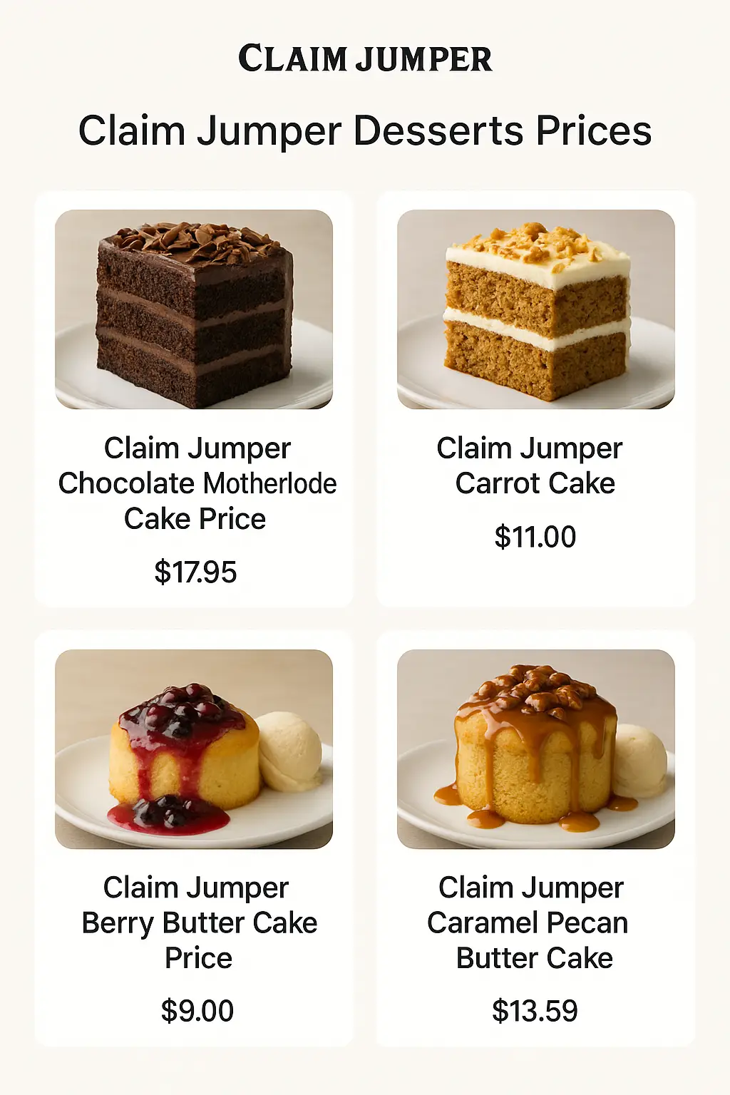 Claim Jumper Desserts Prices