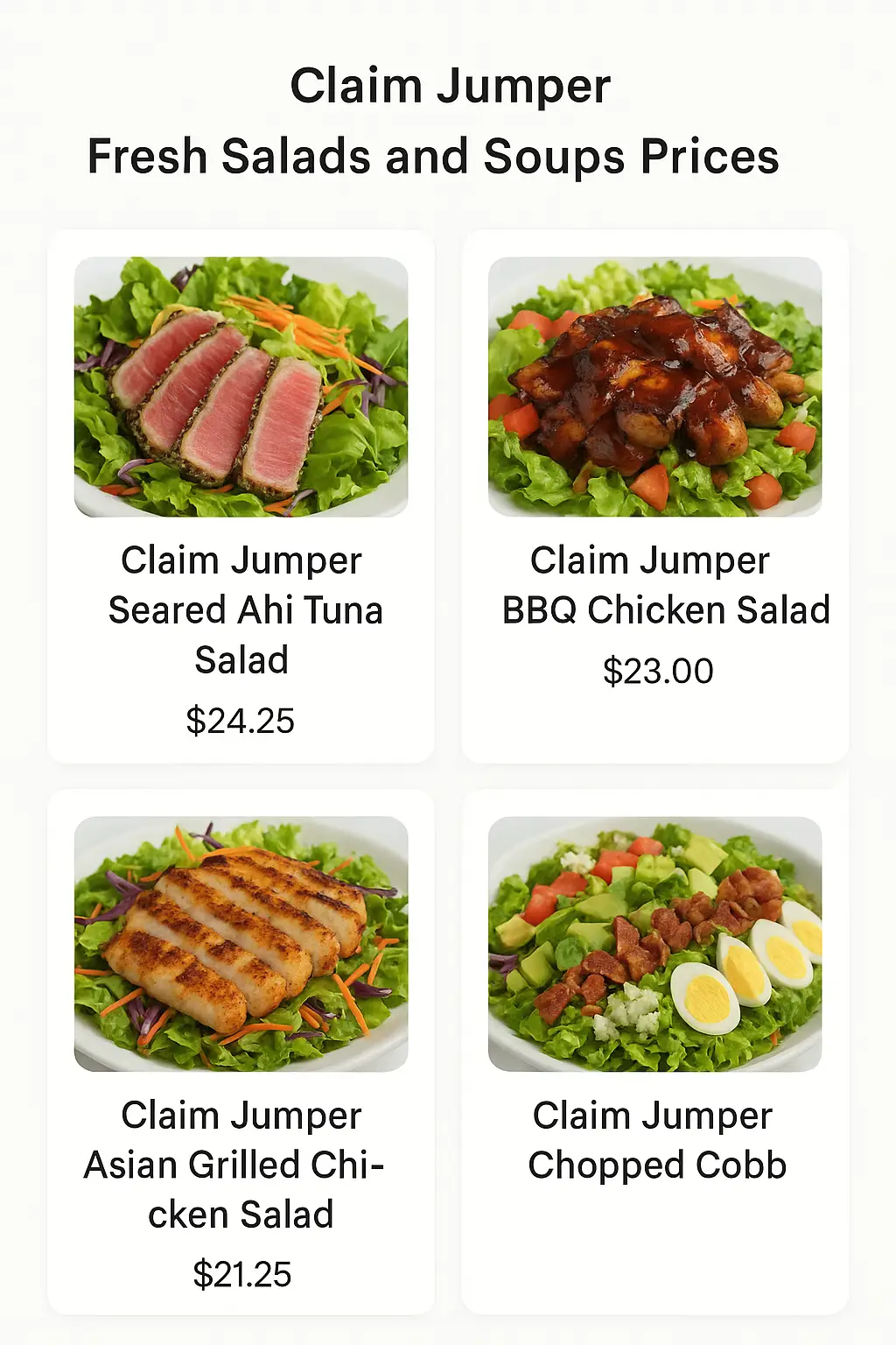 Claim Jumper Fresh Salads and Soups Prices