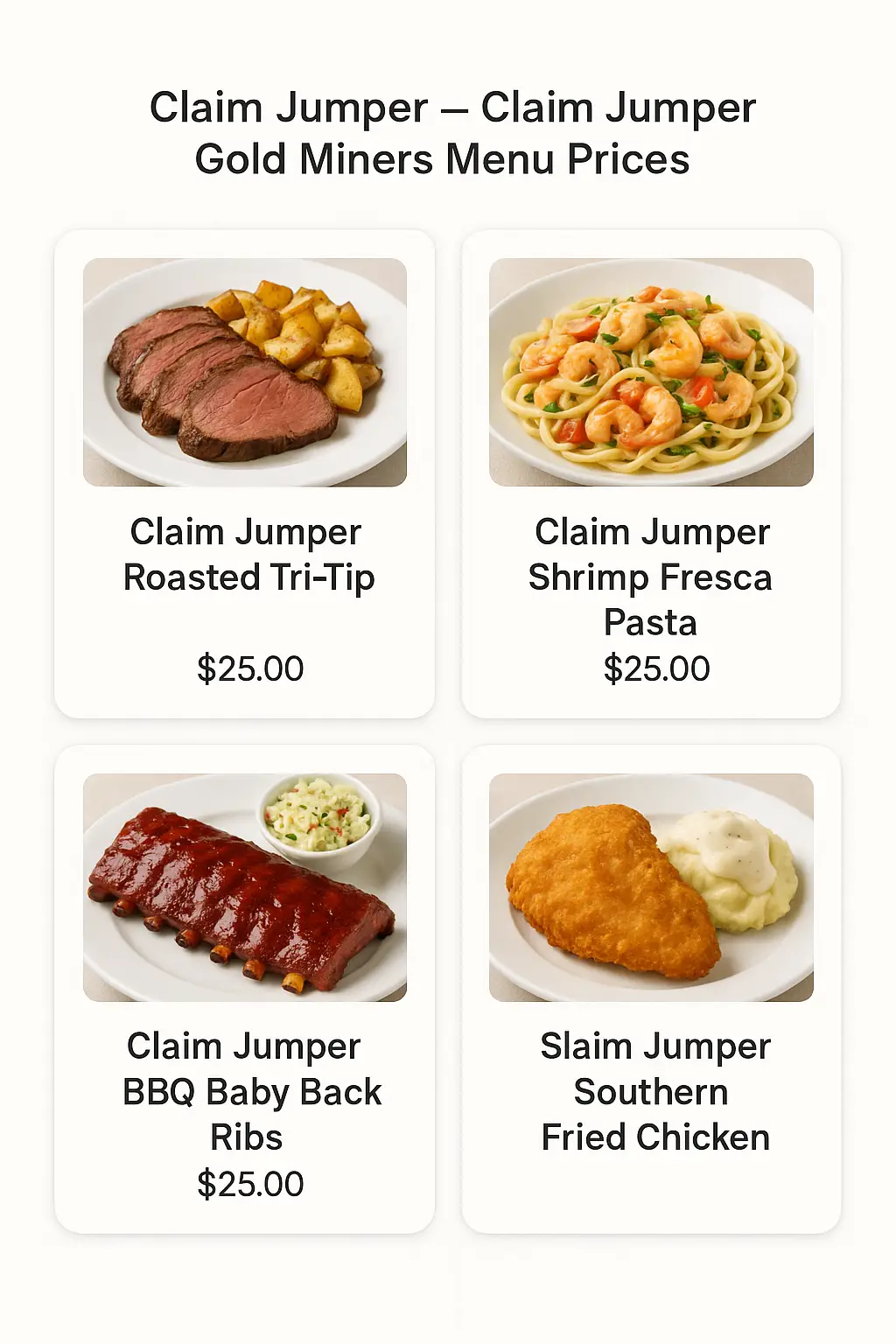 Claim Jumper Gold Miners Menu Prices