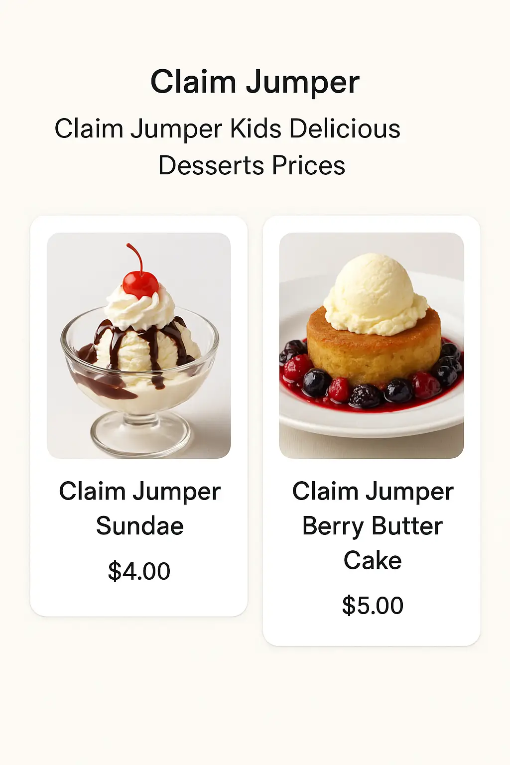 Claim Jumper Kids Delicious Desserts Prices