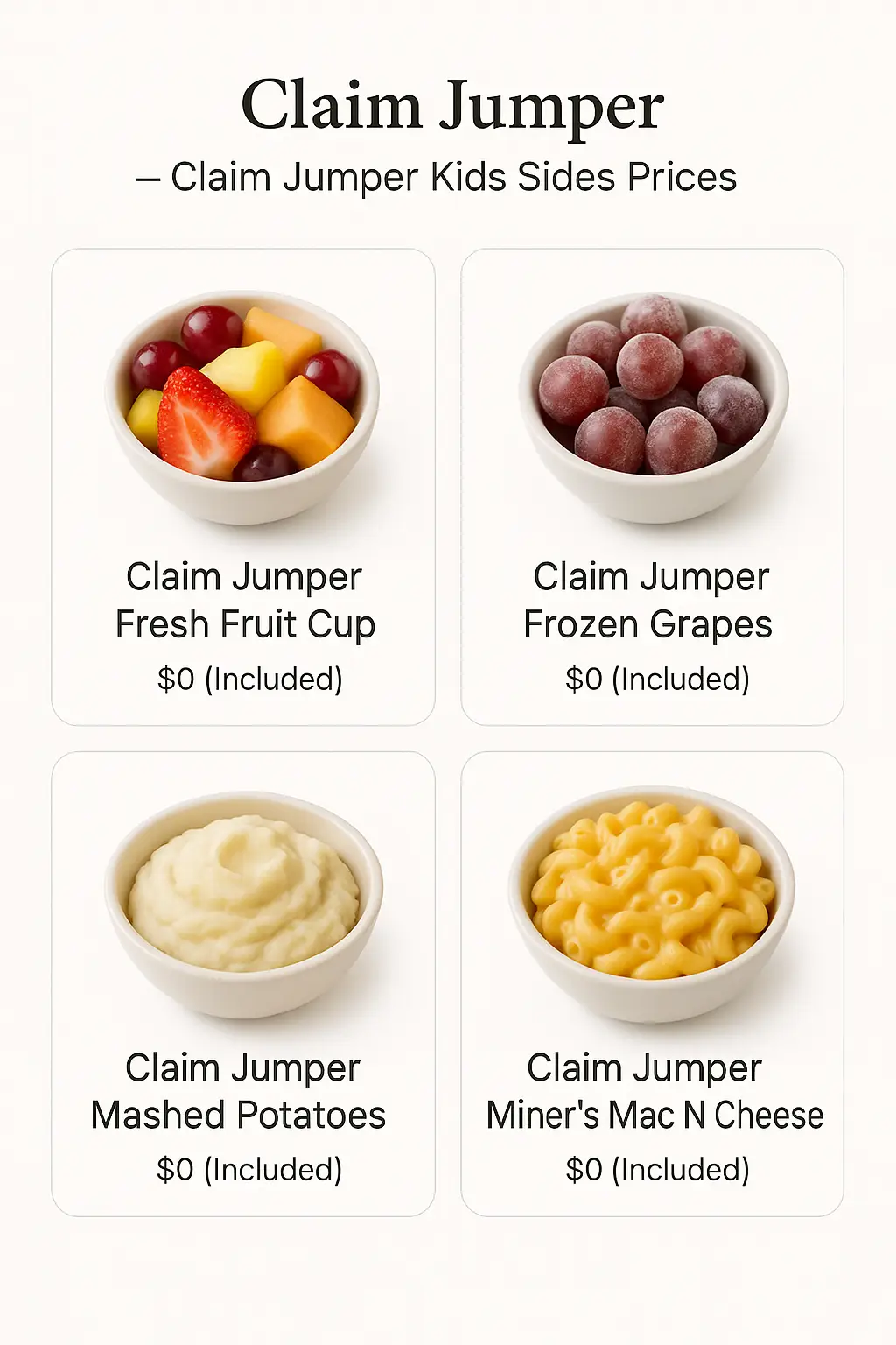 Claim Jumper Kids Sides Prices