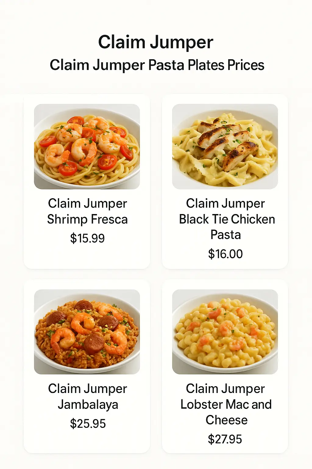 Claim Jumper Pasta Plates Prices