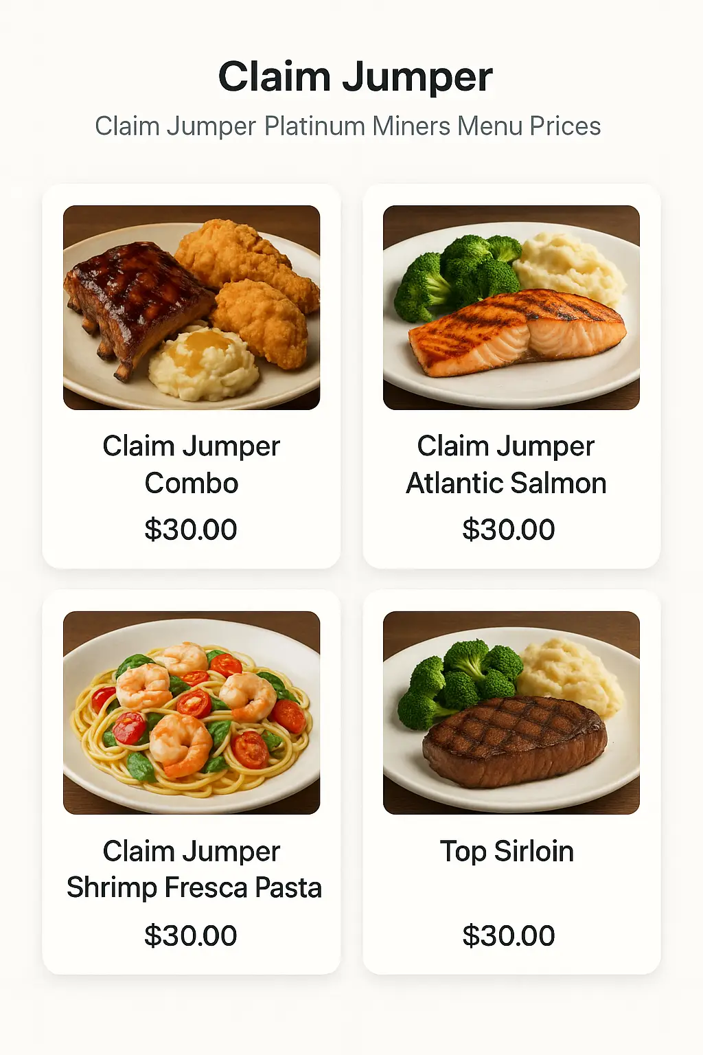 Claim Jumper Platinum Miners Menu Prices