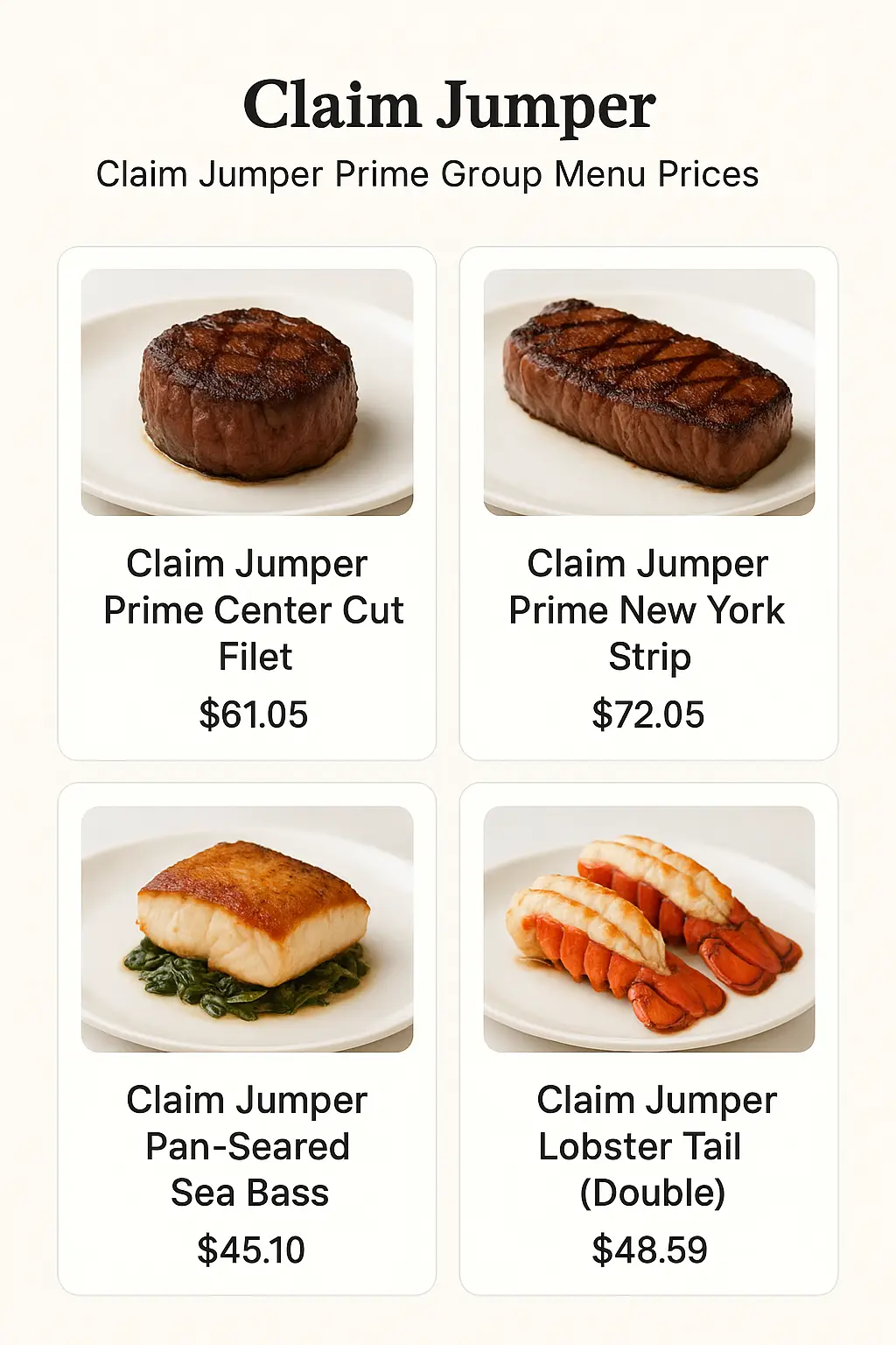Claim Jumper Prime Group Menu Prices