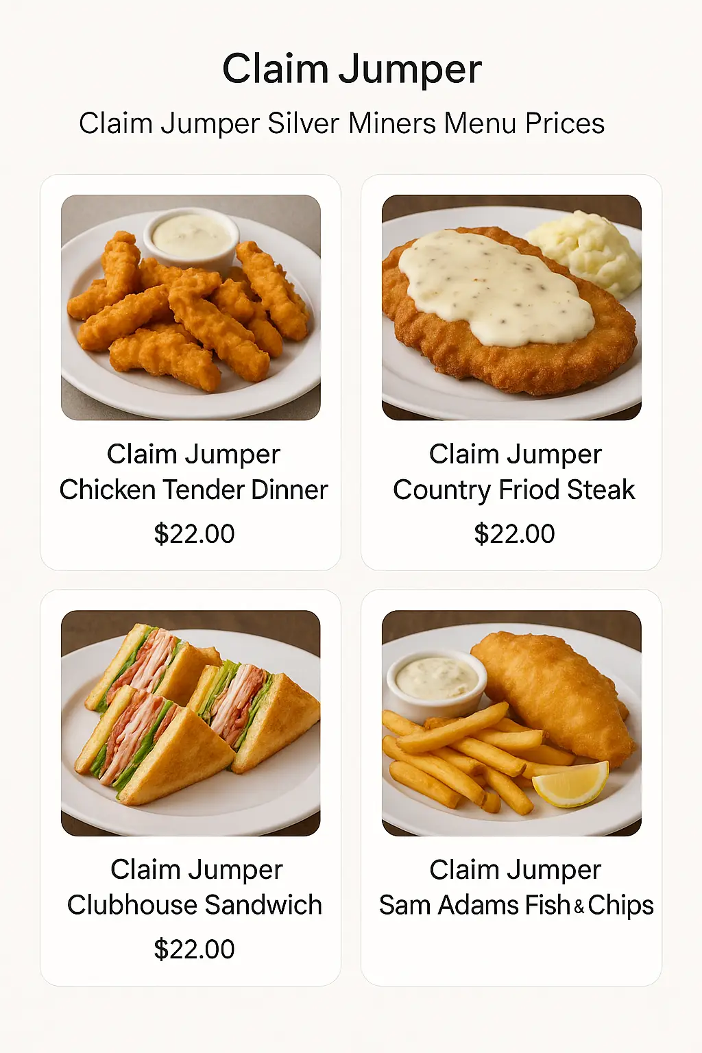 Claim Jumper Silver Miners Menu Prices