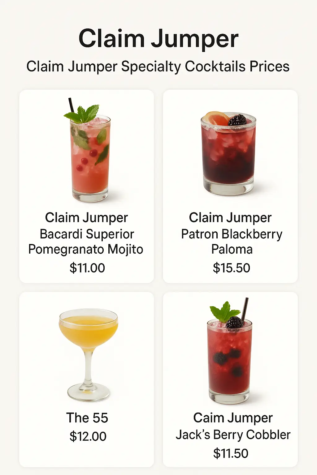 Claim Jumper Specialty Cocktails Prices