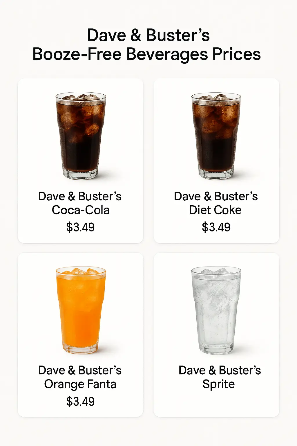 Dave & Buster's Booze-Free Beverages Prices