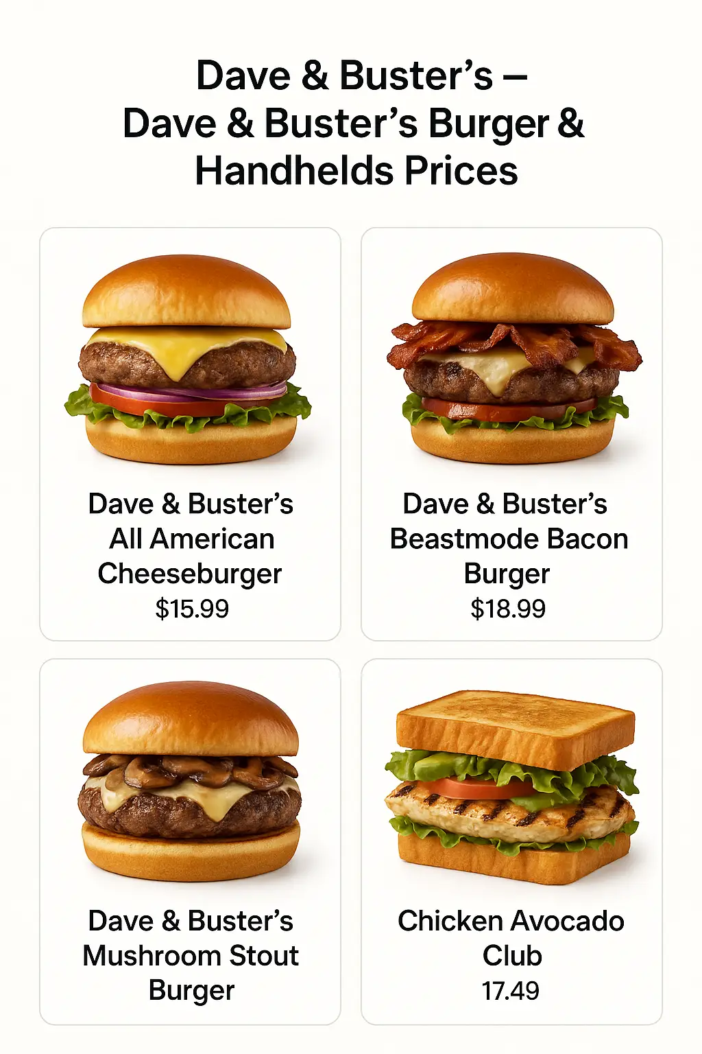 Dave & Buster's Burger & Handhelds Prices