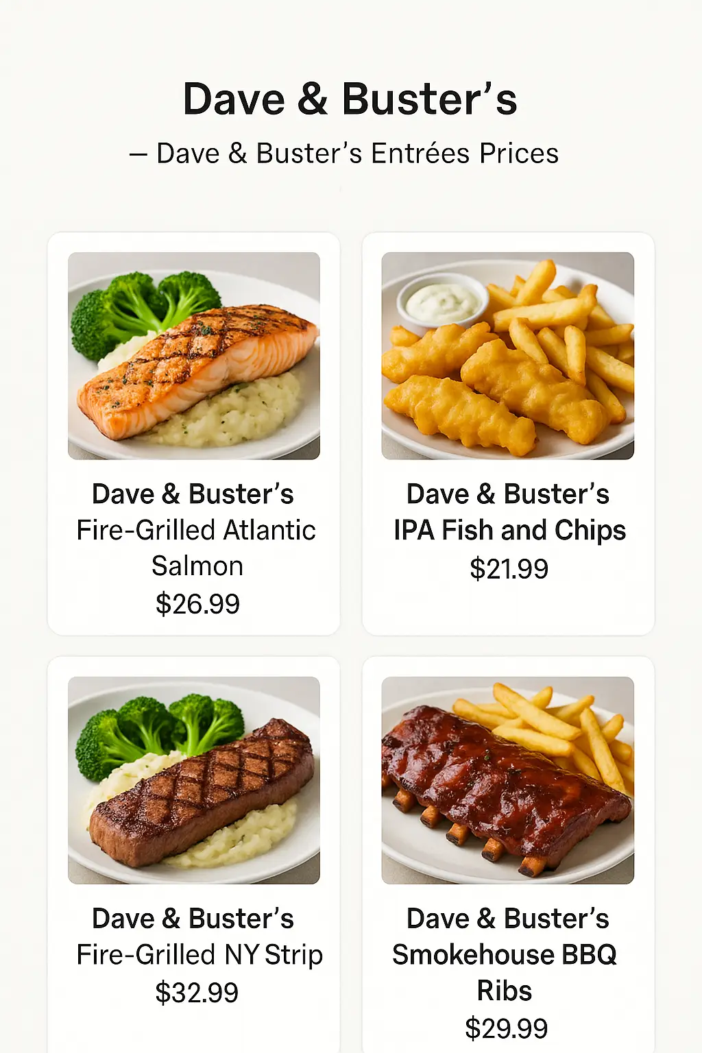 Dave & Buster's Entrees Prices