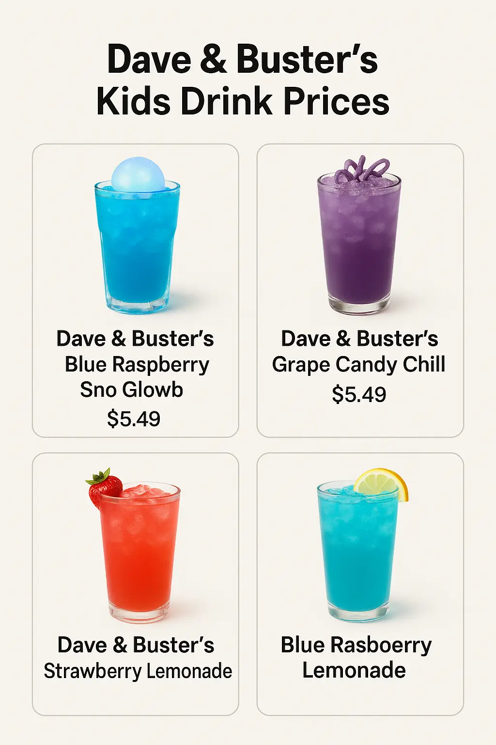 Dave & Buster's Kids Drink Prices