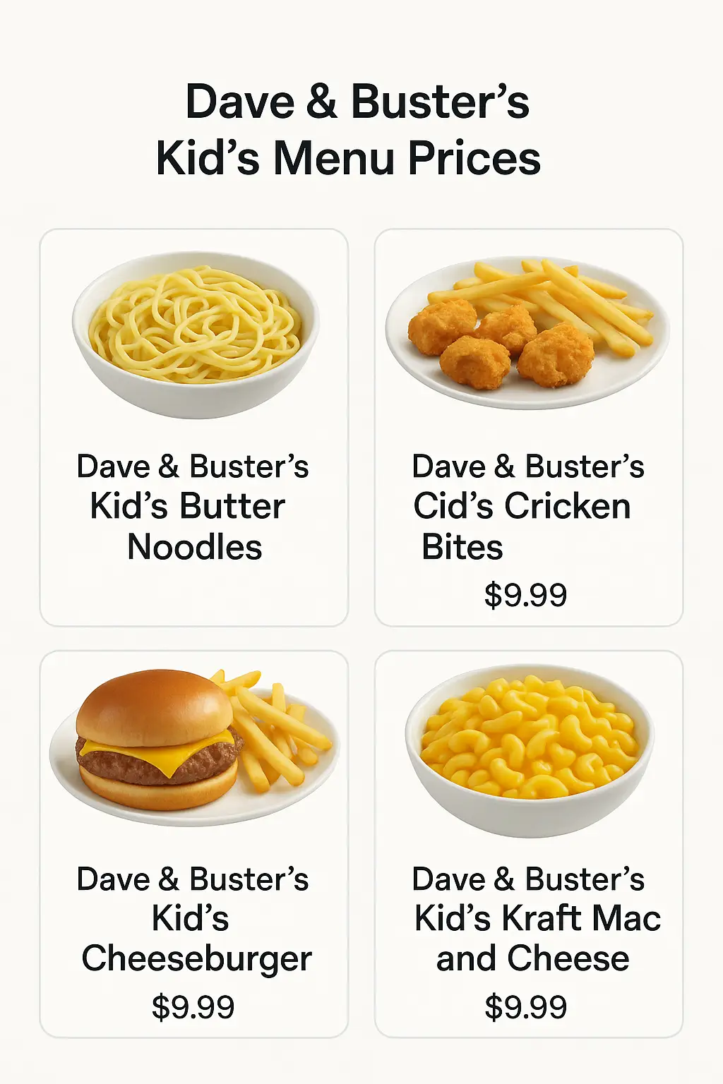 Dave & Buster's Kid's Menu Prices