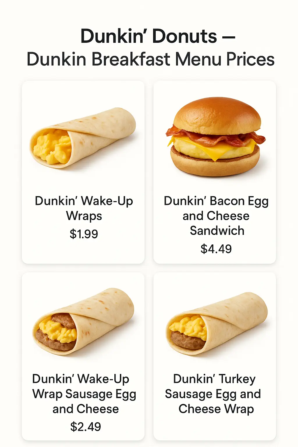 Dunkin' Breakfast Menu Prices