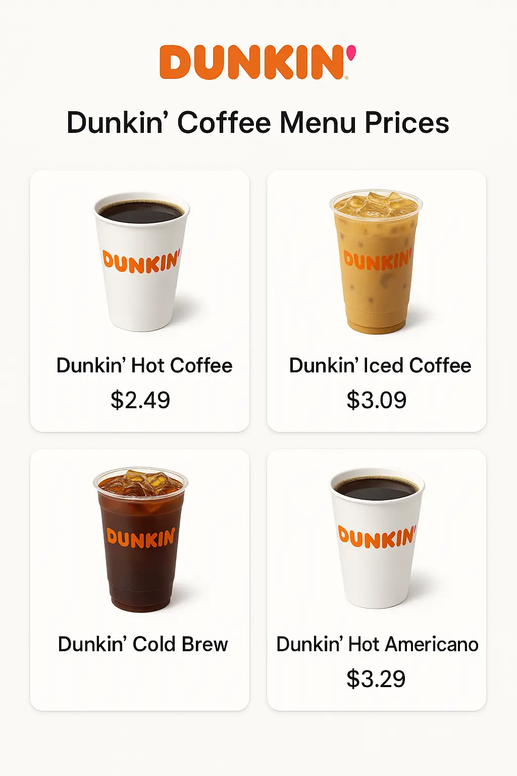 Dunkin' Coffee Menu Prices